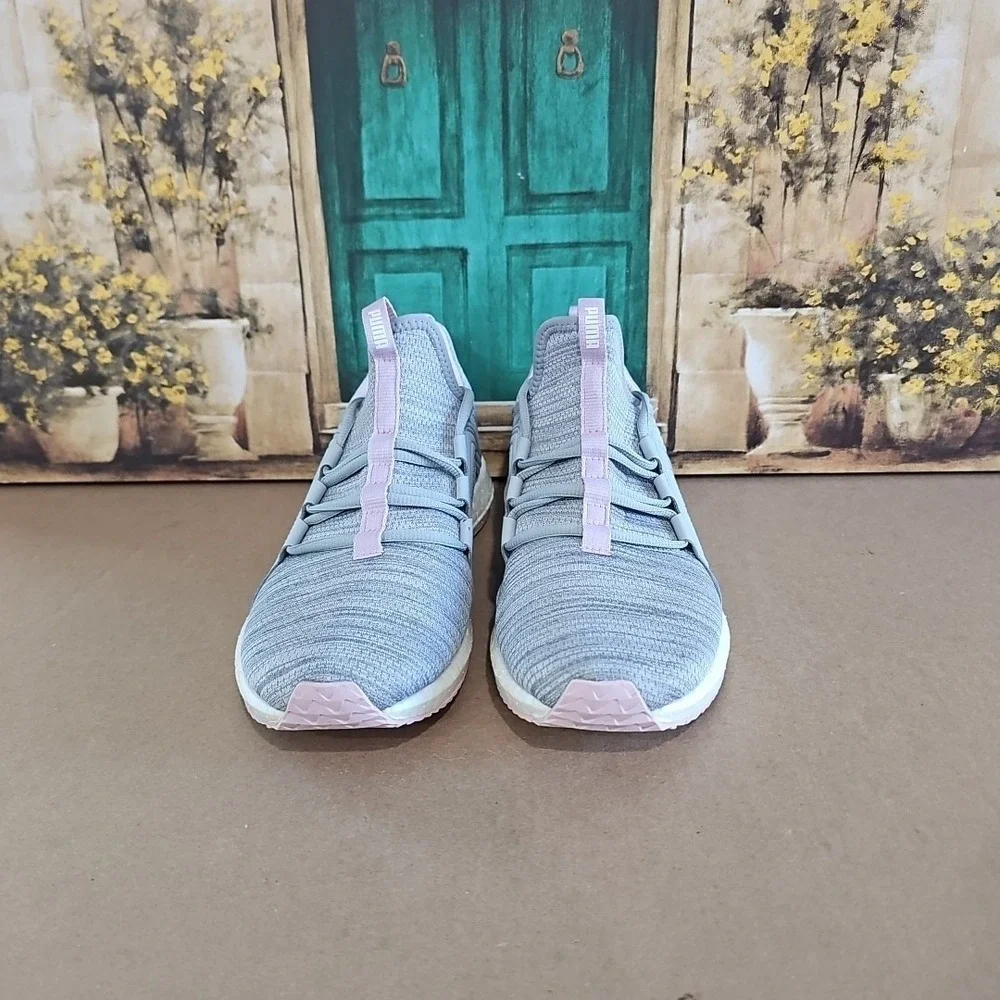 PUMA MEGA‎ NRGY HEATHER KNIT Women's Gray/Pink Running Sneaker SZ 10, 19109604